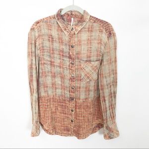 Free People Plaid Gauze Button Down medium orange